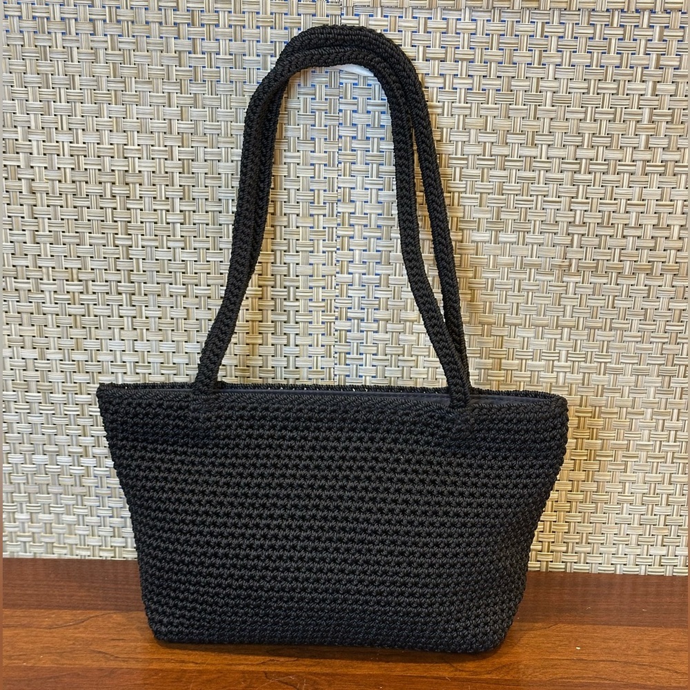 VTG 1990s The Sak Mini Black Crochet Mini Satchel Organizer Bag